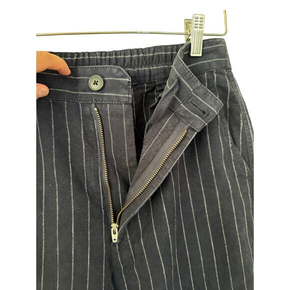 Uniqlo Navy/White Pin Stripe Cotton/Linen HighRise Tapered Office Pant/Trouser-M - Picture 6 of 7